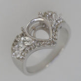 Sterling Silver Semi Mount Ring Setting Pear PE 10x8mm Tiara Design White Topaz - Syzjewelry